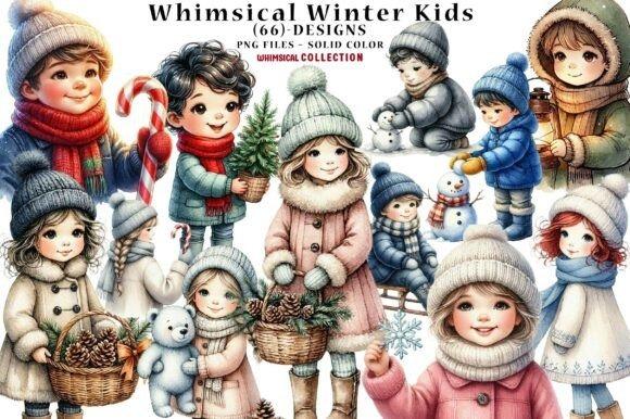 Creative kids clipart bundles featuring whimsical winter children in cozy hats and scarves with winter-themed items