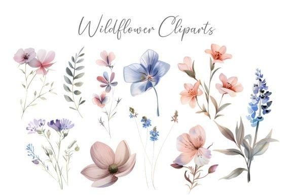 Watercolor flower clipart featuring various wildflowers in soft pastel colors for wedding and craft projects