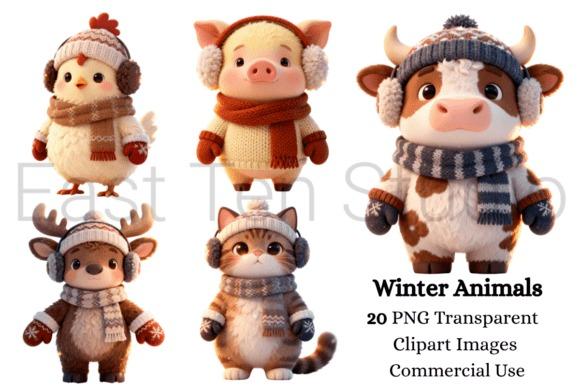 Christmas clipart for holiday cards featuring five winter animals wearing scarves and earmuffs