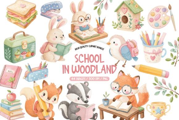 Woodland Teacher Clipart Woodland back to school teacher clipart featuring animals reading and school supplies with nature theme