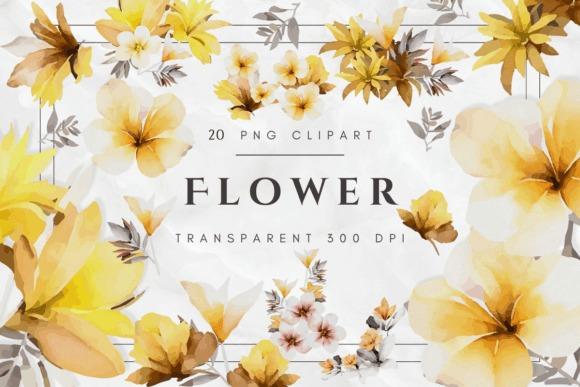Yellow and brown tropical flower clipart with transparent backgrounds in warm botanical palette