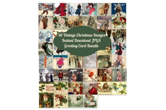 46 vintage Christmas clipart for holiday cards featuring traditional retro artwork in various scenes and characters