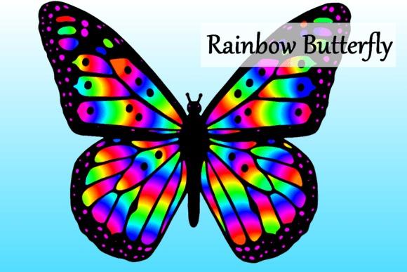 Rainbow butterfly clipart for sticker with colorful wings and transparent background