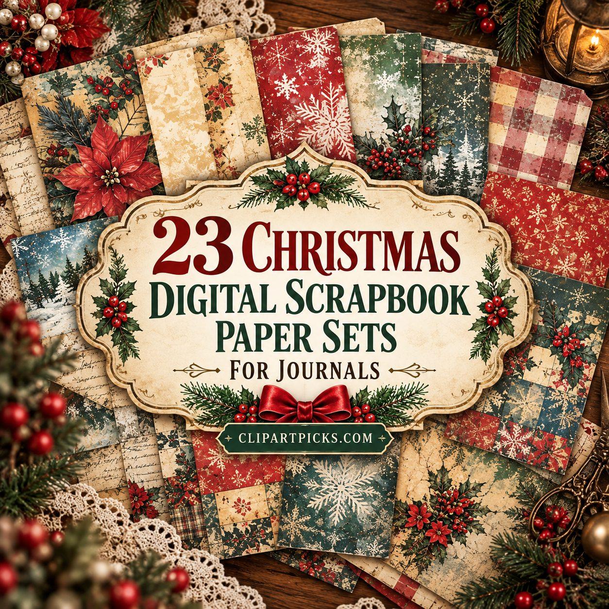 23 Christmas Digital Scrapbook Paper Sets for Journals