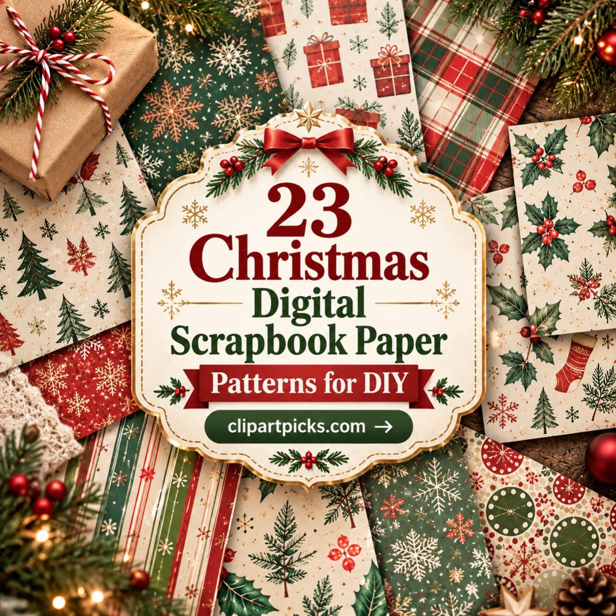 23 Christmas Digital Scrapbook Paper bundle Patterns for DIY