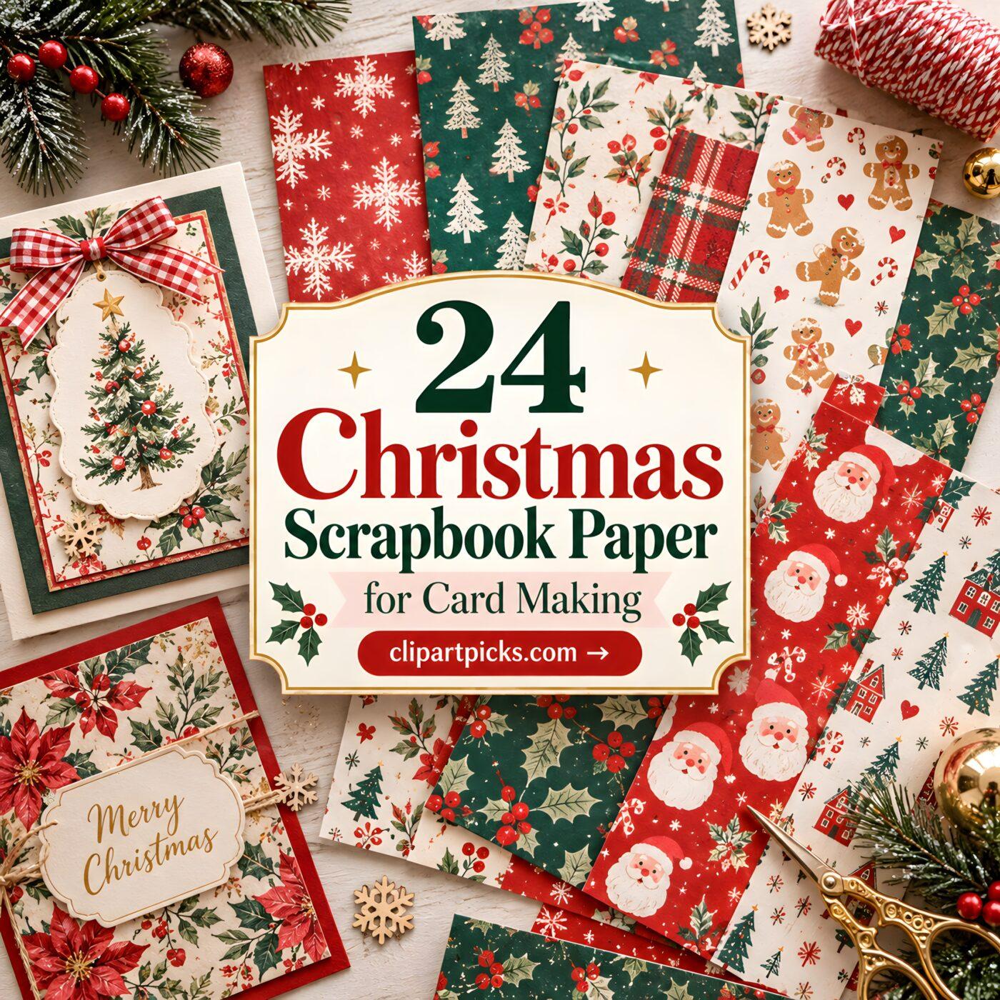 24 Christmas Digital Scrapbook Paper for Card Making