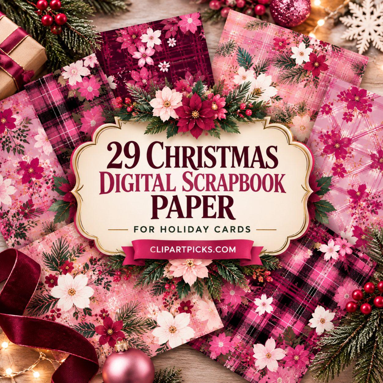 29 Christmas Digital Scrapbook Paper for Holiday Cards