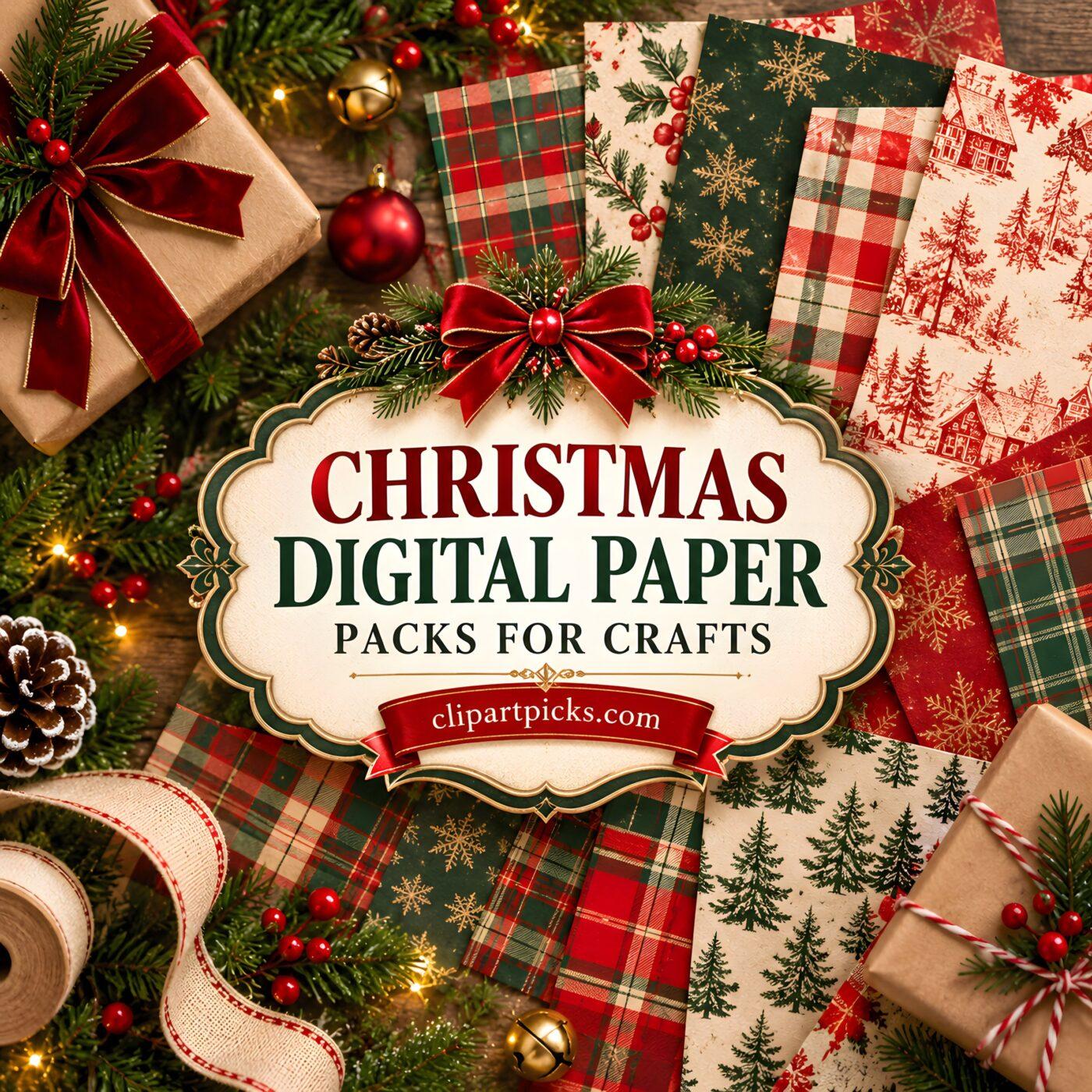 48 Christmas Digital Scrapbook Paper Packs for Crafts