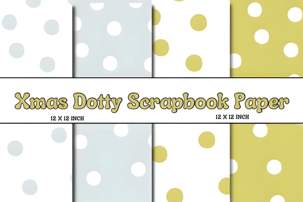 Christmas digital scrapbook paper with white polka dots on pastel blue and gold backgrounds