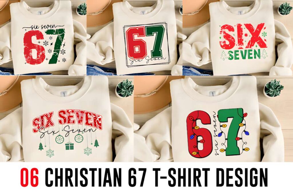 Christmas T-shirt design ideas for POD sellers featuring Six Seven Christmas T-shirt Bundle with festive numbers and holiday