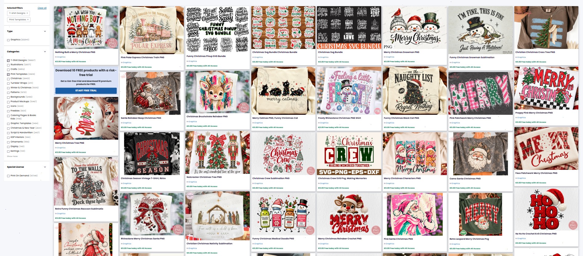 Christmas T-shirt design ideas for POD sellers featuring diverse holiday graphics and styles